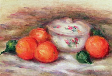 Stillleben mit einer bedeckten Schale und Orangen